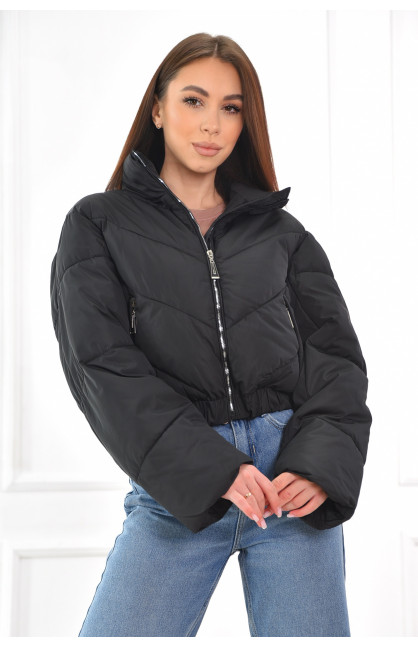 Куртка жіноча демісезонна укорочена чорного кольору 209978C Куртка жіноча демісезонна укорочена чорного кольору 209978C