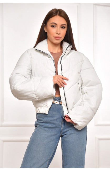 Куртка жіноча демісезонна укорочена білого кольору 209979C Куртка жіноча демісезонна укорочена білого кольору 209979C