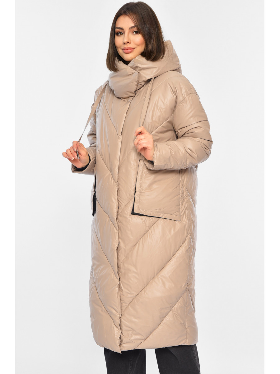 Куртка жіноча подовжена єврозима бежевого кольору Уцінка 8937 210014C