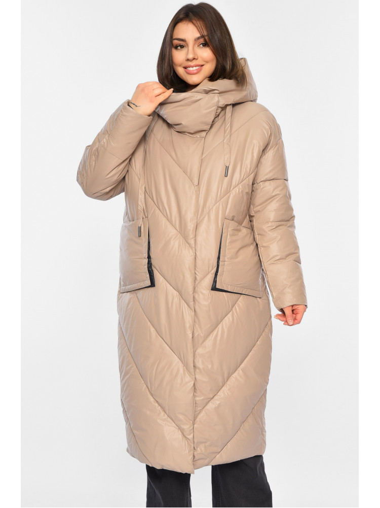 Куртка жіноча подовжена єврозима бежевого кольору Уцінка 8937 210014C