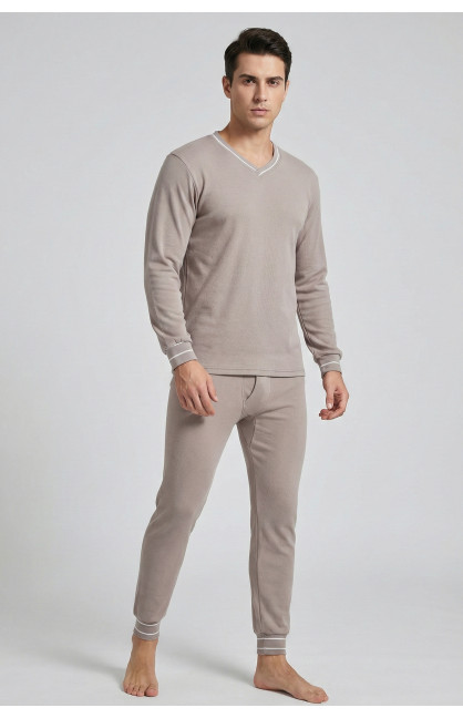 Термобелье мужское на флисе бежевого цвета 210019C