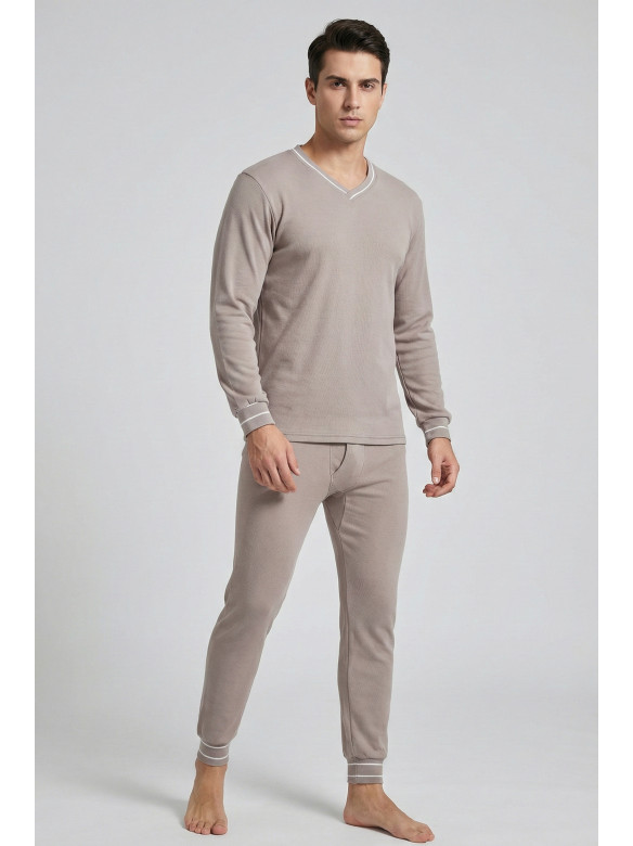 Термобелье мужское на флисе бежевого цвета 210019C