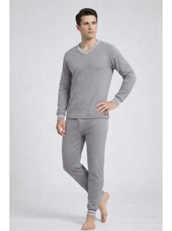 Термобелье мужское на флисе светло-серого цвета 210020C