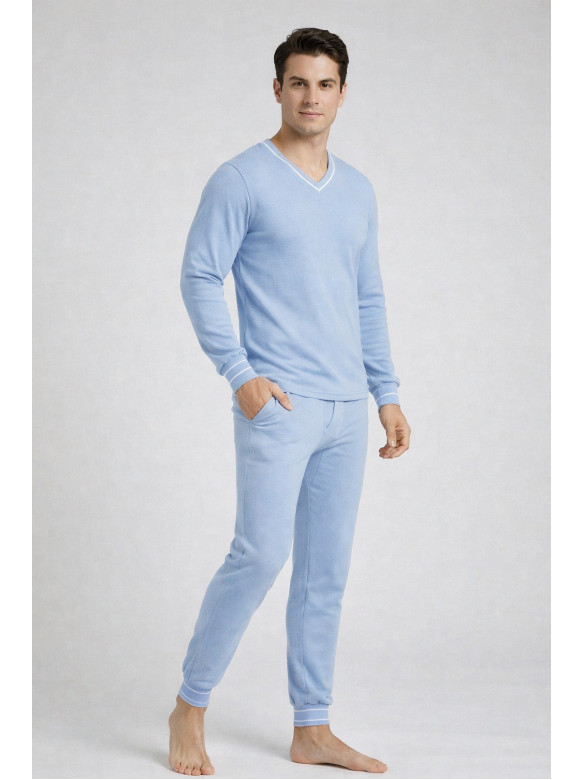 Термобелье мужское на флисе голубого цвета 210021C