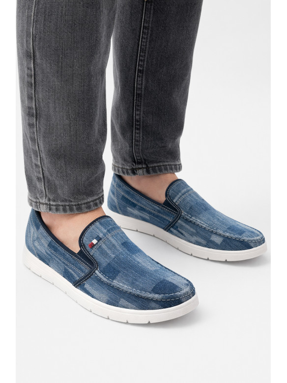 Мокасины мужские синего цвета текстиль 302-2 210028C