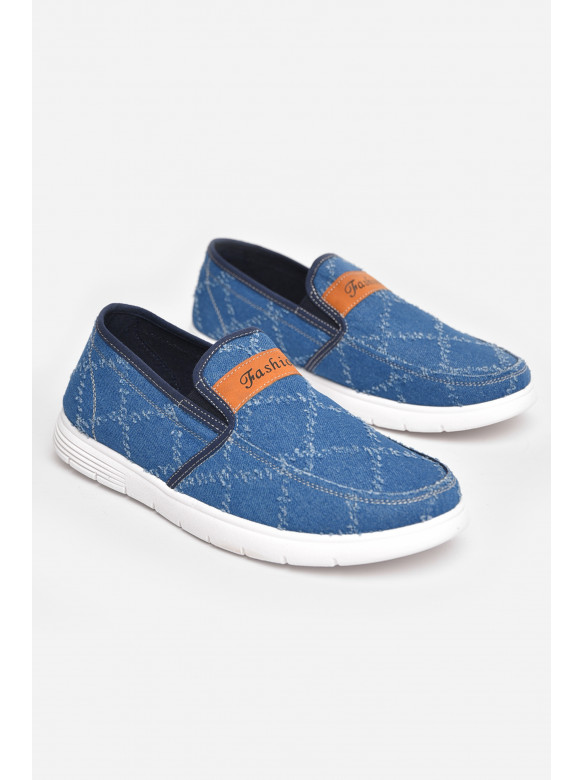Мокасины мужские синего цвета текстиль 321-2 210035C