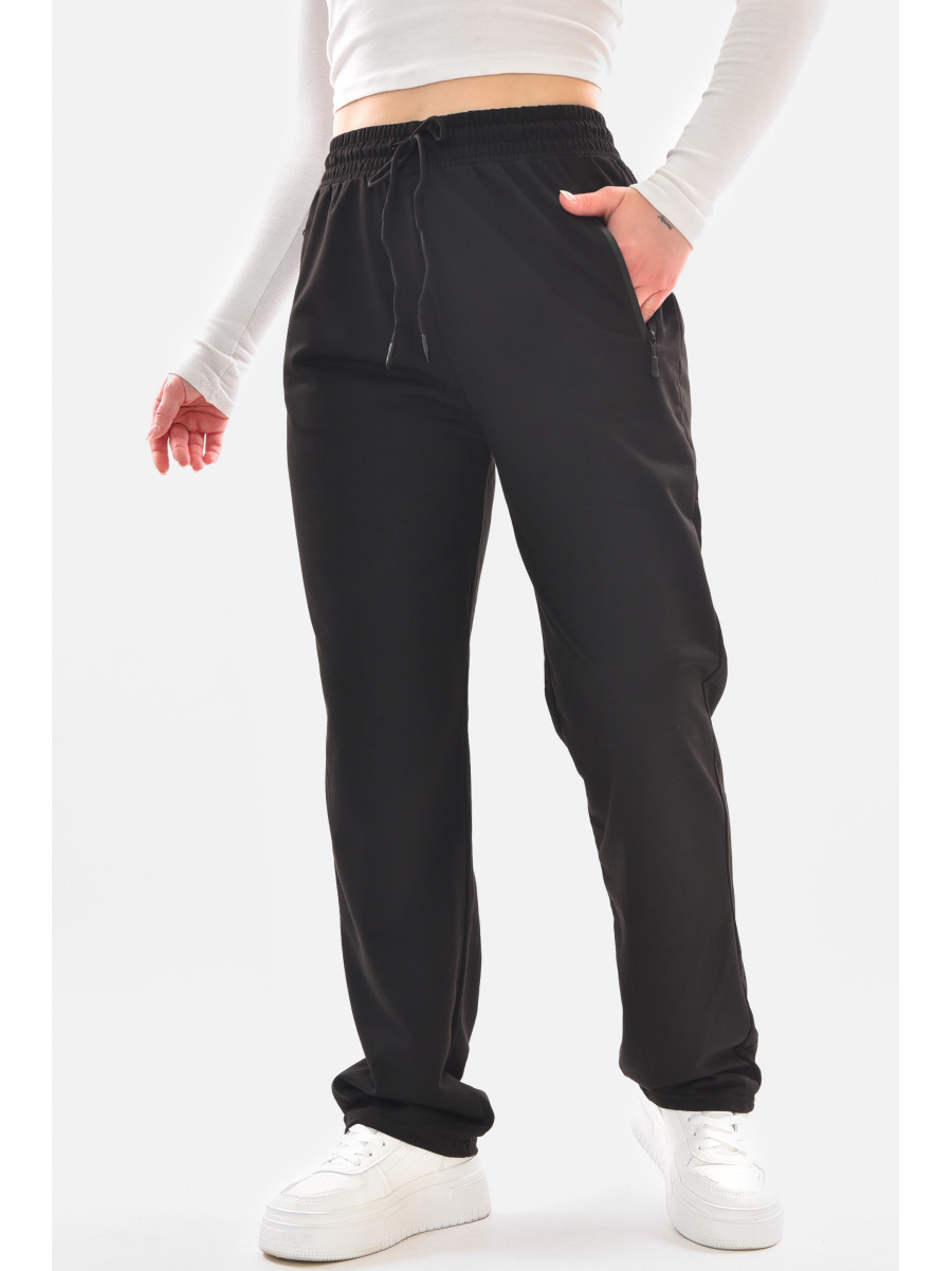Спортивные штаны полубатальные женские черного цвета 2076-21 210046C