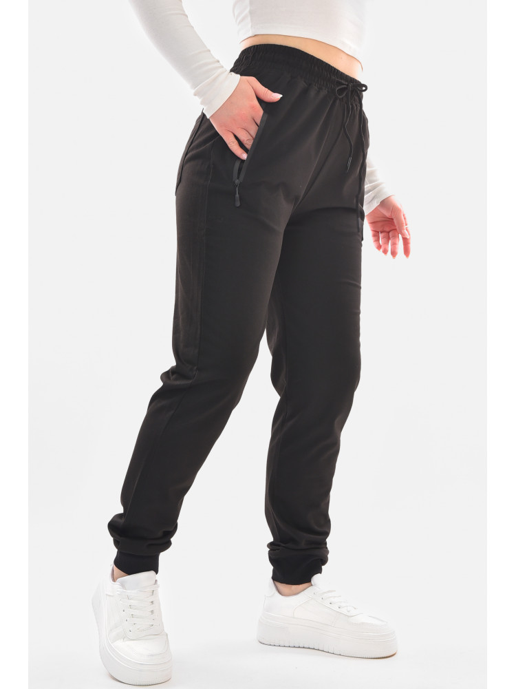 Спортивные штаны женские полубатальные черного цвета 2076-19 210048C