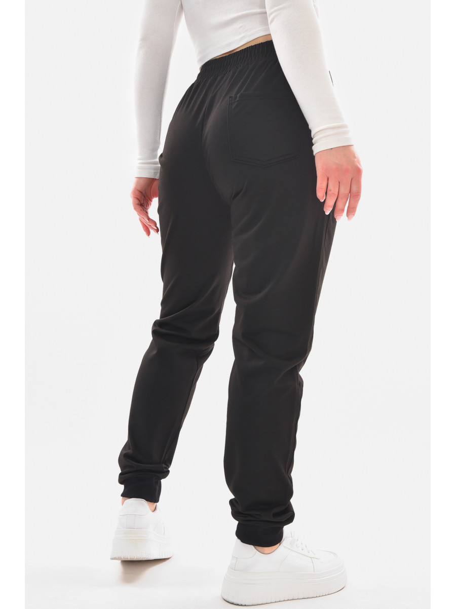 Спортивные штаны женские полубатальные черного цвета 2076-19 210048C