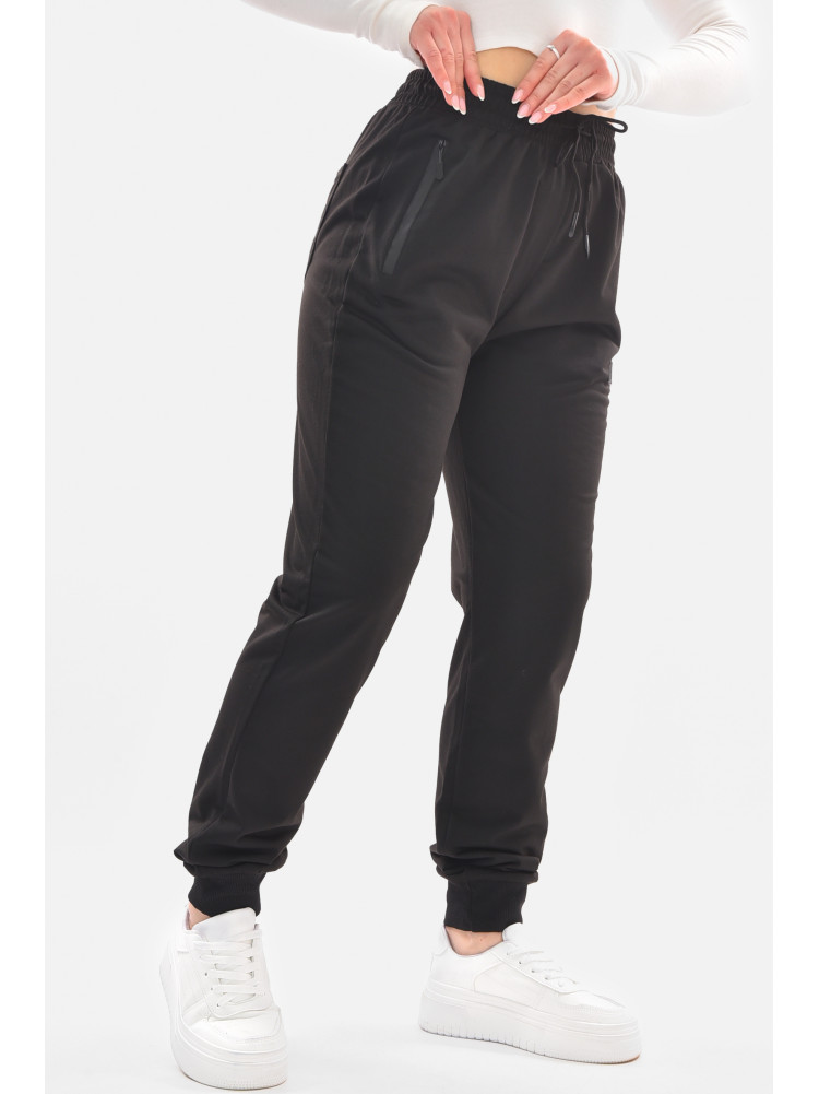 Спортивные штаны женские полубатальные черного цвета 2076-24 210051C