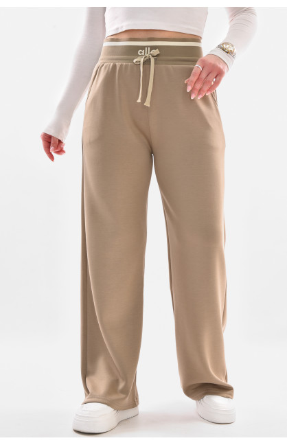 Штаны женские полубатальные однотонные бежевого цвета 9640-1 210054C