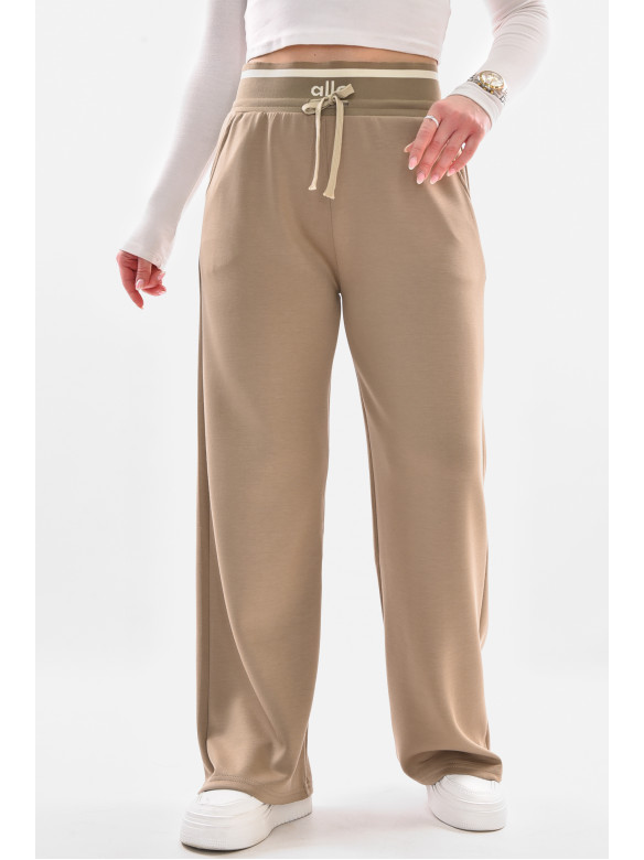 Штаны женские полубатальные однотонные бежевого цвета 9640-1 210054C