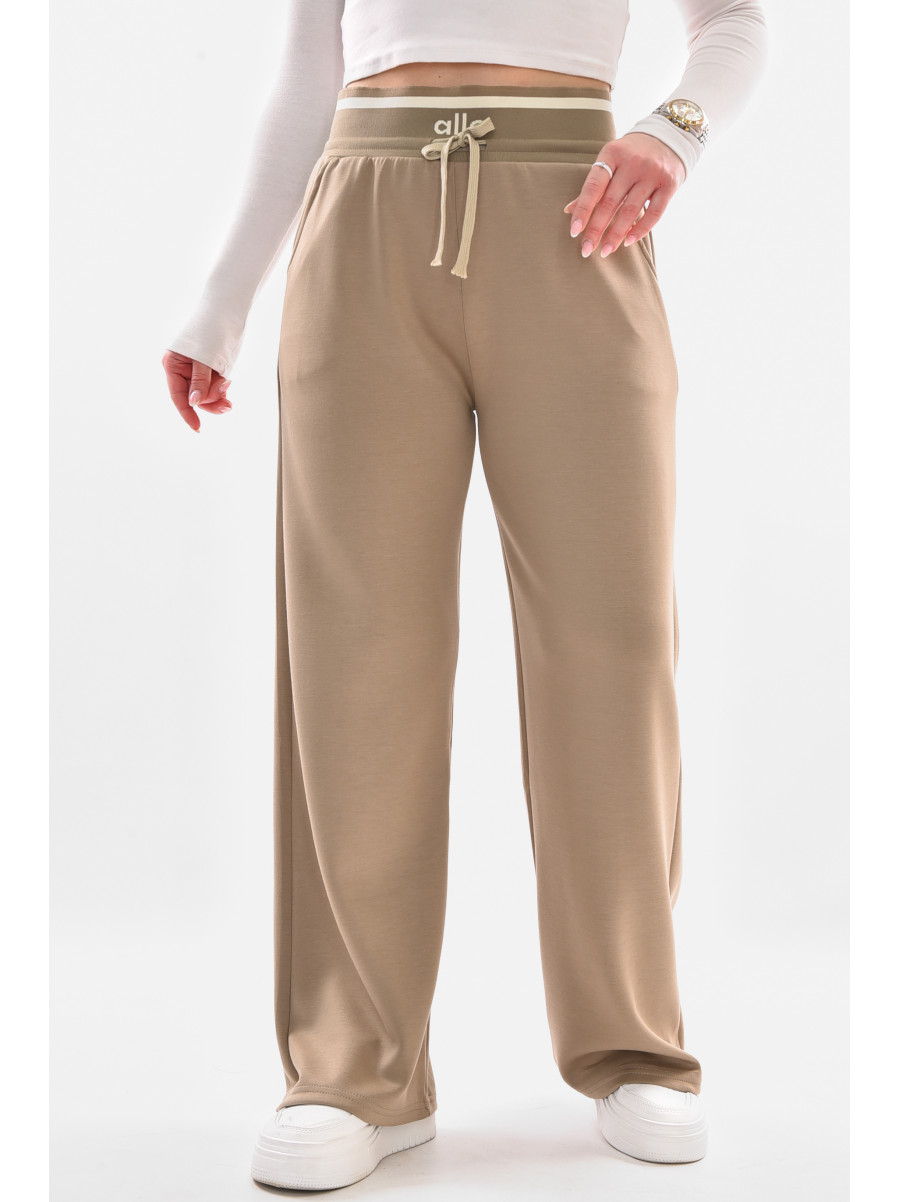 Штаны женские полубатальные однотонные бежевого цвета 9640-1 210054C