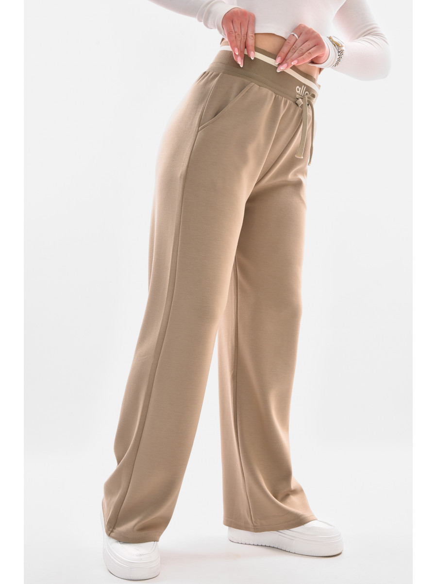 Штаны женские полубатальные однотонные бежевого цвета 9640-1 210054C