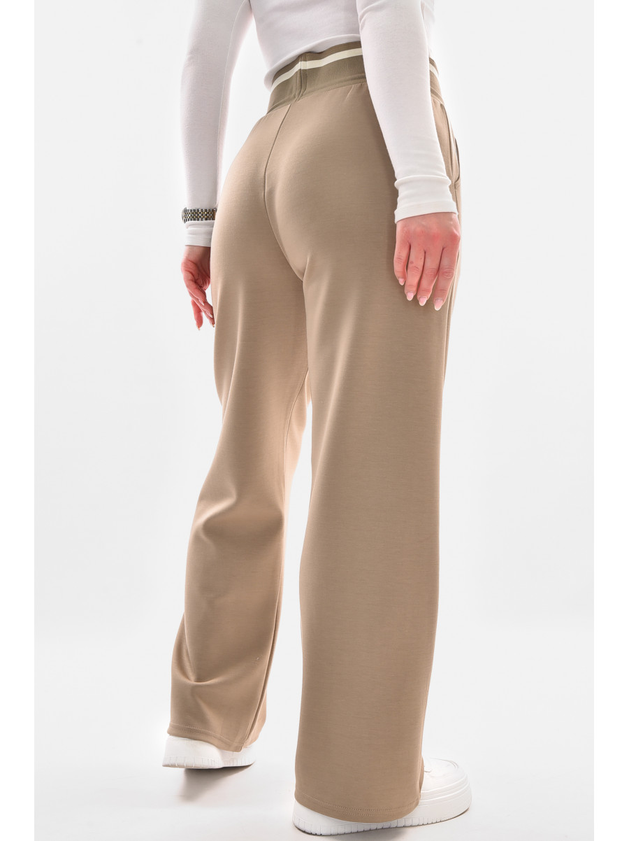 Штаны женские полубатальные однотонные бежевого цвета 9640-1 210054C