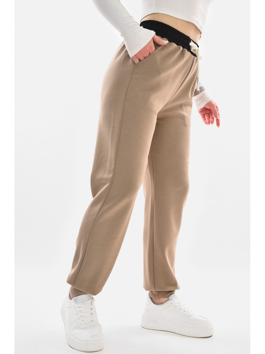 Спортивные штаны женские бежевого цвета 9641-3 210058C