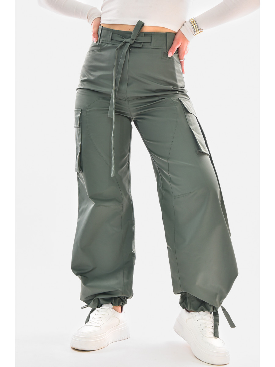 Штаны женские однотонные цвета хаки 210084C