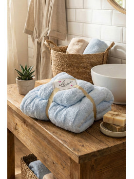 Набор однотонных полотенец из микрофибры банное+для лица голубого цвета 98-982 210116C