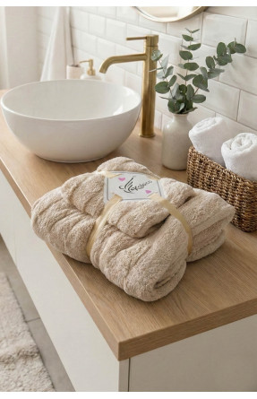 Набор однотонных полотенец из микрофибры банное+для лица светло-бежевого цвета 98-982 210118C