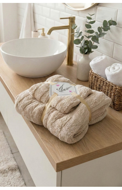 Набор однотонных полотенец из микрофибры банное+для лица светло-бежевого цвета 98-982 210118C