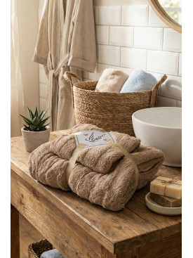 Набір однотонних рушників з мікрофібри банне+для обличчя бежевого кольору 98-982 210119C