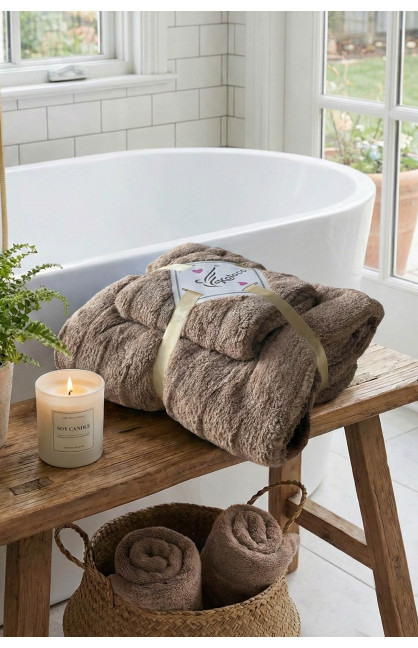 Набор однотонных полотенец из микрофибры банное+для лица коричневого цвета 98-982 210120C