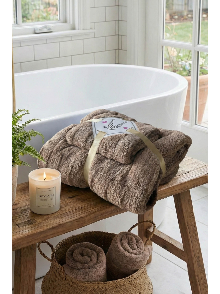 Набор однотонных полотенец из микрофибры банное+для лица коричневого цвета 98-982 210120C