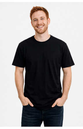 Футболка мужская однотонная черного цвета 210127C Футболка мужская однотонная черного цвета 210127C
