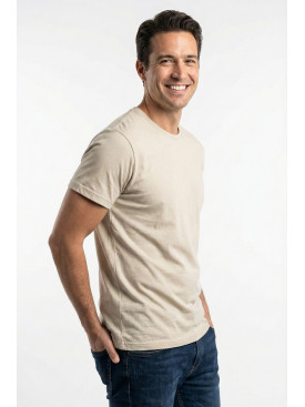 Футболка мужская однотонная светло-бежевого цвета 210128C Футболка мужская однотонная светло-бежевого цвета 210128C