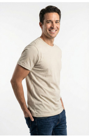 Футболка мужская однотонная светло-бежевого цвета 210128C Футболка мужская однотонная светло-бежевого цвета 210128C