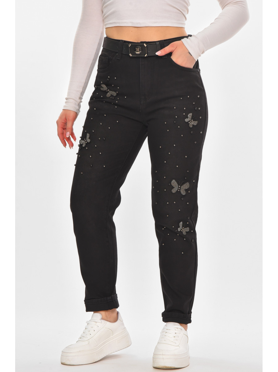Джинсы женские однотонные черного цвета RE-6070 210137C