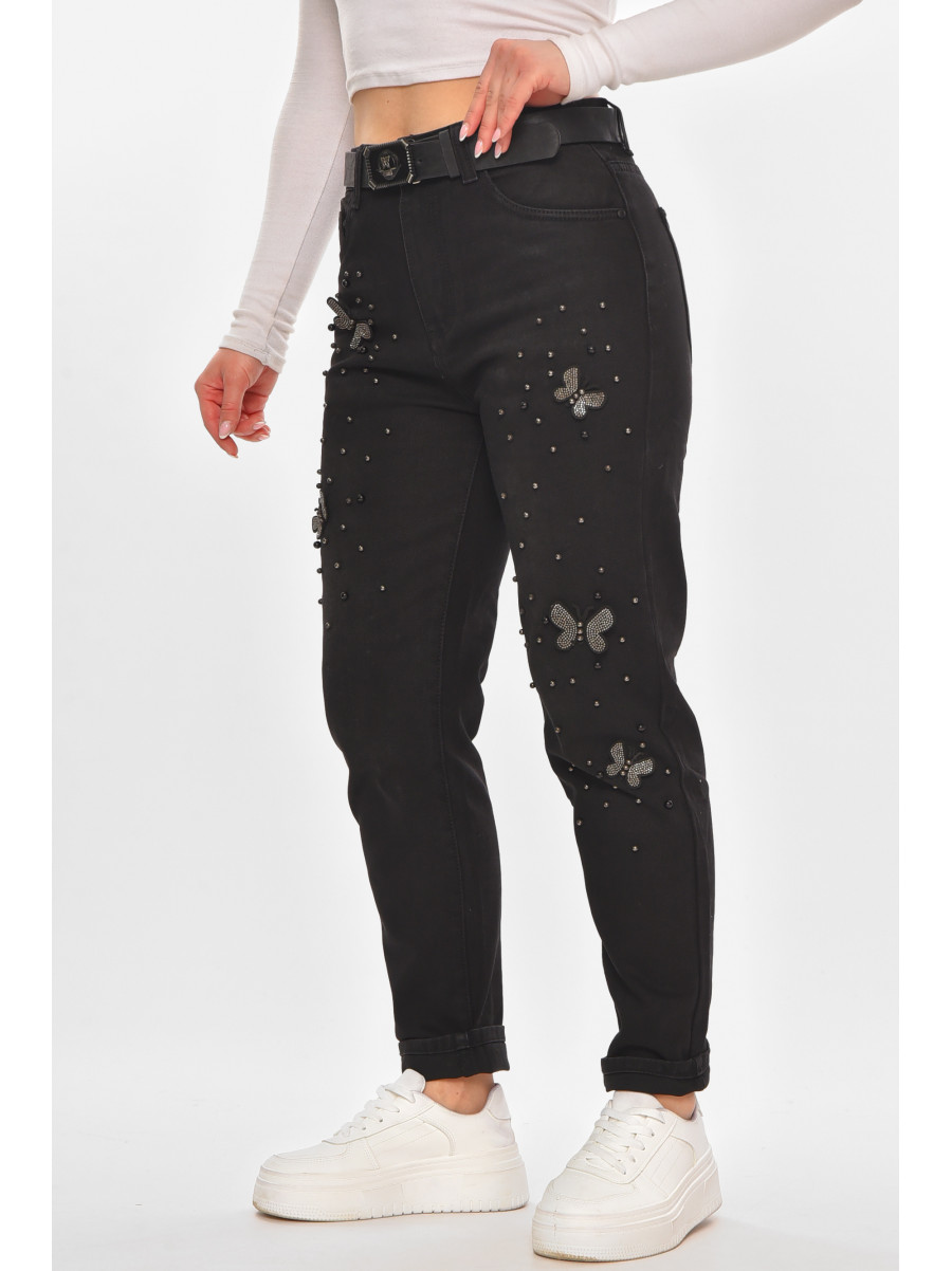 Джинсы женские однотонные черного цвета RE-6070 210137C