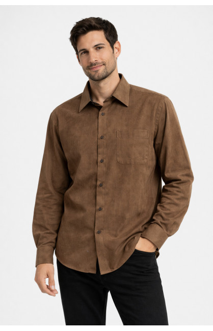 Рубашка мужская однотонная коричневого цвета 210145C Рубашка мужская однотонная коричневого цвета 210145C