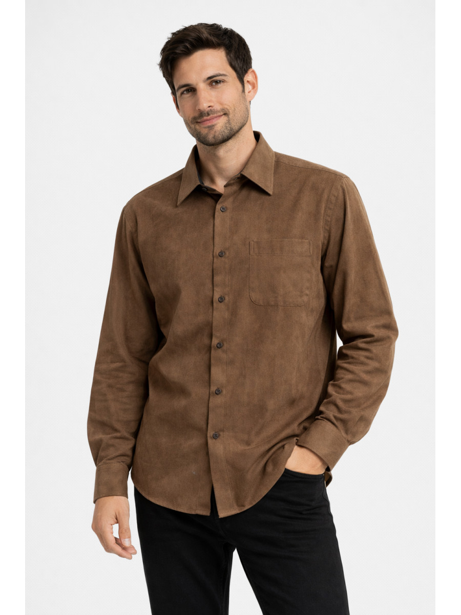 Рубашка мужская однотонная коричневого цвета 210145C