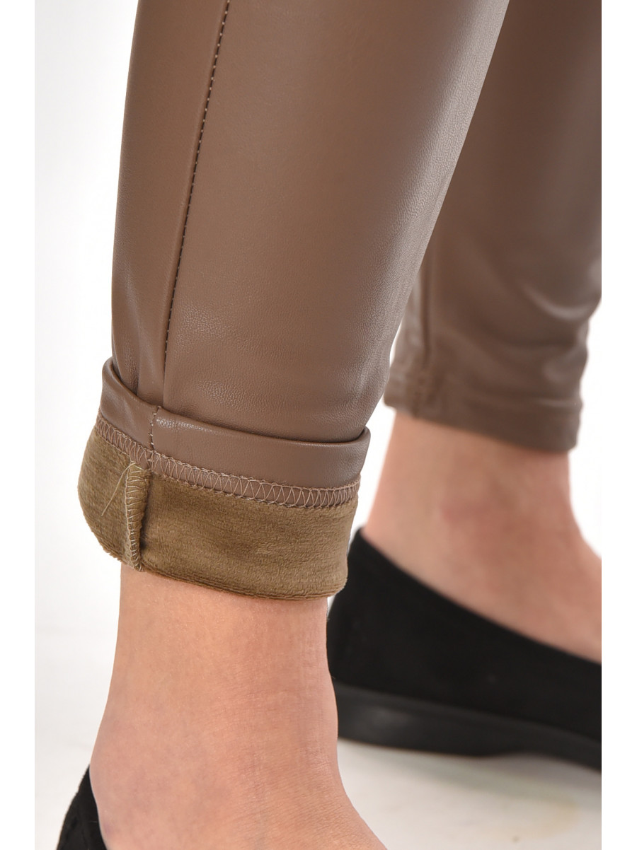 Лосины женские эко-кожа утепленные шоколадного цвета 0016 210158C