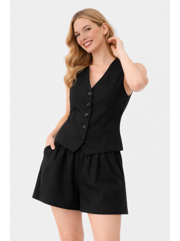 Костюм женский однотонный черного цвета 615 210175C