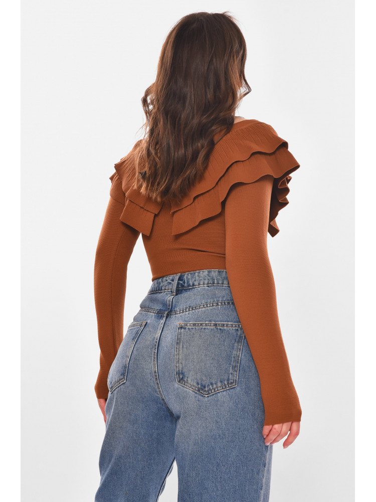 Кофта женская с рюшами однотонная коричневого цвета 7090 210178C