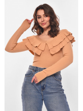 Кофта женская с рюшами однотонная бежевого цвета 7090 210179C