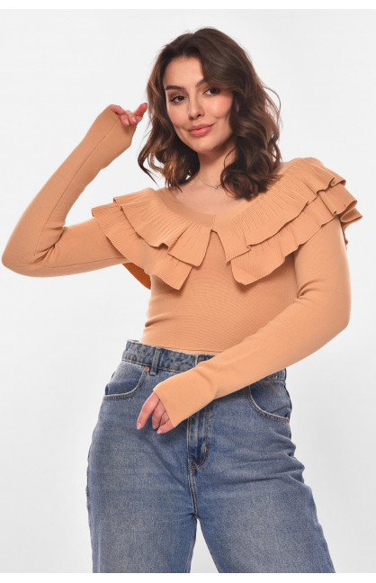 Кофта жіноча з рюшами однотонна бежевого кольору 7090 210179C Кофта жіноча з рюшами однотонна бежевого кольору 7090 210179C
