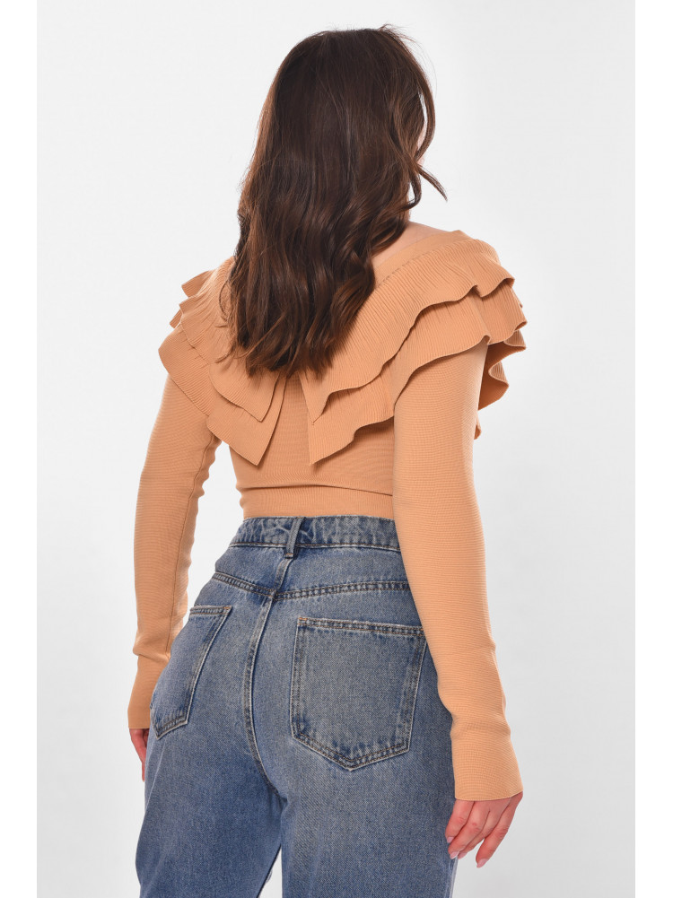 Кофта женская с рюшами однотонная бежевого цвета 7090 210179C