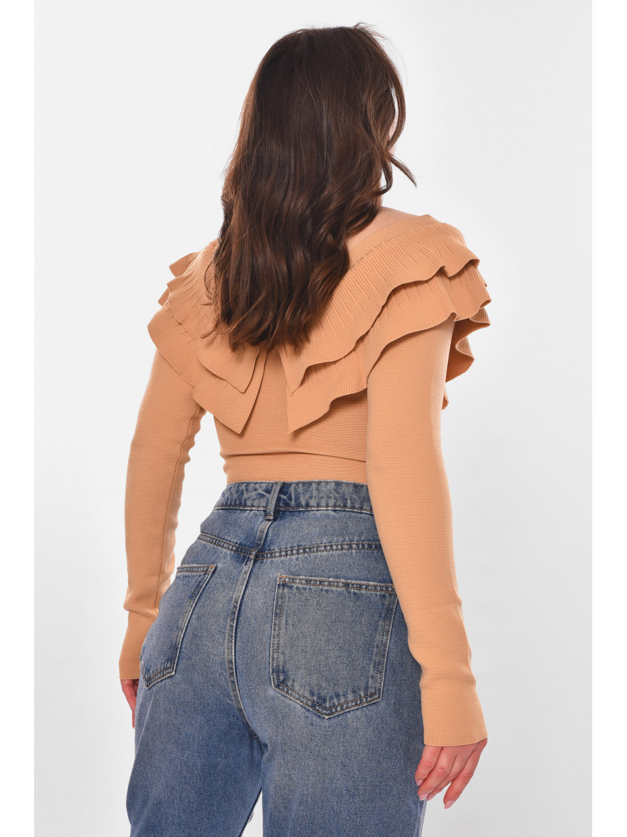 Кофта женская с рюшами однотонная бежевого цвета 7090 210179C