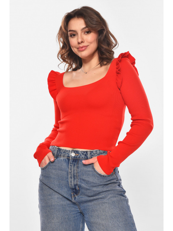 Кофта женская с рюшами однотонная красного цвета 6681 210180C
