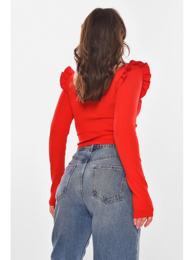 Кофта женская с рюшами однотонная красного цвета 6681 210180C