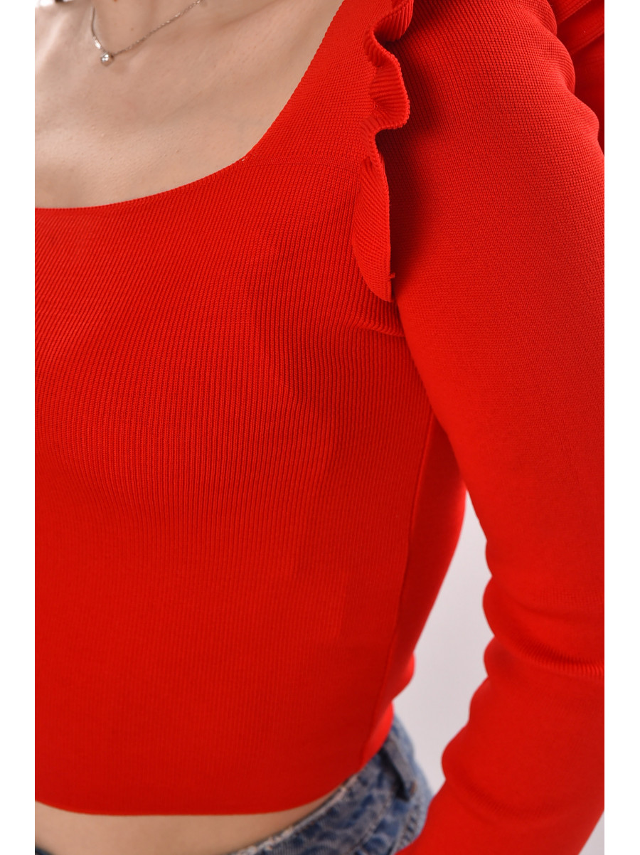 Кофта женская с рюшами однотонная красного цвета 6681 210180C