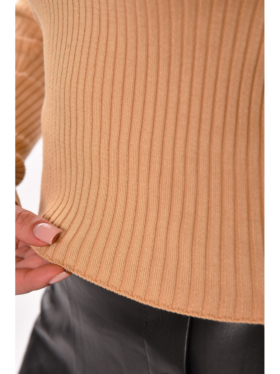 Кофта женская однотонная в рубчик бежевого цвета 6678 210181C