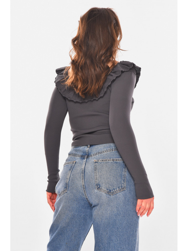 Кофта женская с рюшами однотонная тёмно-серого цвета 7141 210182C