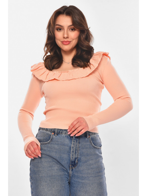 Кофта женская с рюшами однотонная розового цвета 7138 210185C