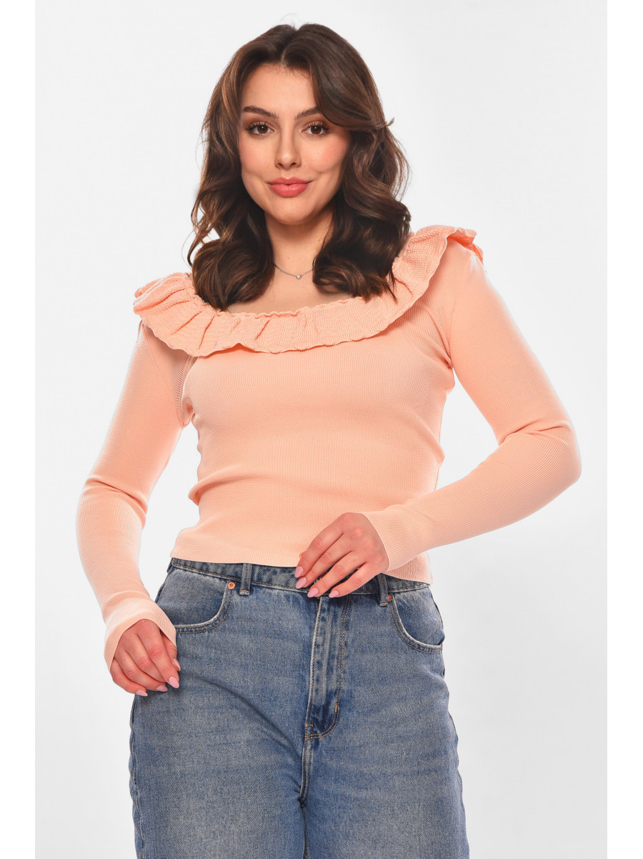 Кофта женская с рюшами однотонная розового цвета 7138 210185C