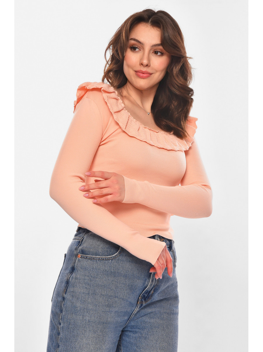 Кофта женская с рюшами однотонная розового цвета 7138 210185C