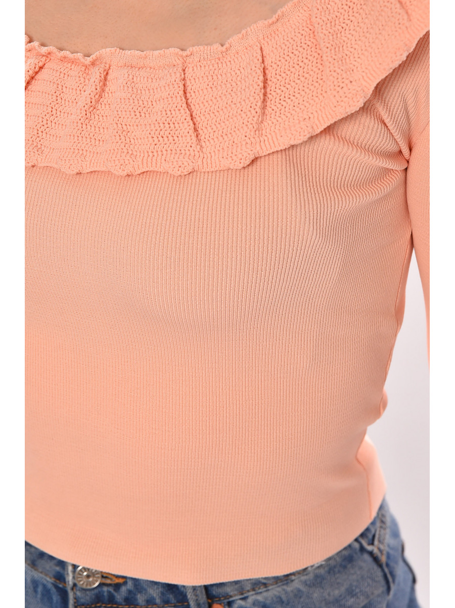 Кофта женская с рюшами однотонная розового цвета 7138 210185C